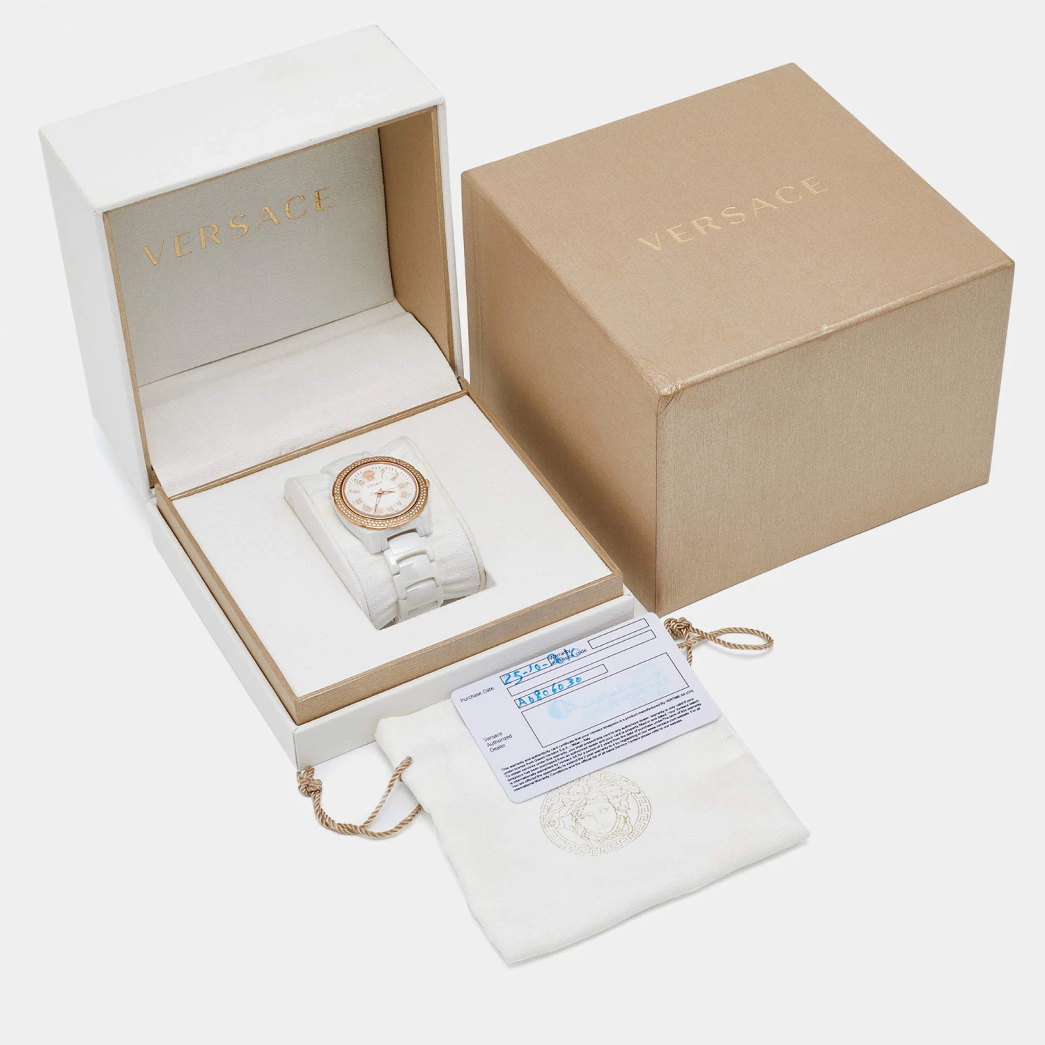 Versace White Mother Of Pearl Ceramic Diamond DV One 63QCP11 Women's Wristwatch 35 Mm For Women - Image 8