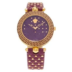 Versace Purple Gold-Plated Stainless Steel Vanitas Women's Wristwatch 40MM For Women